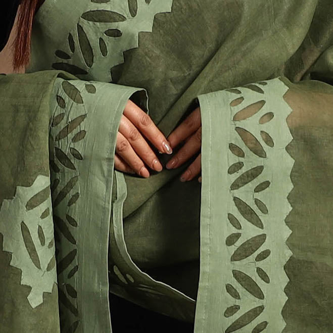 Buy Cutwork Cotton Green Barmer Applique Dupatta