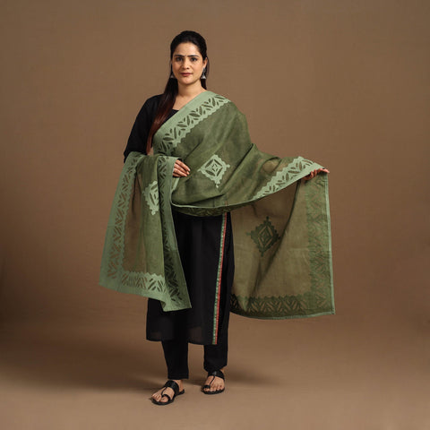 Buy Cutwork Cotton Green Barmer Applique Dupatta