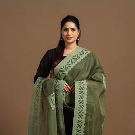 Buy Cutwork Cotton Green Barmer Applique Dupatta