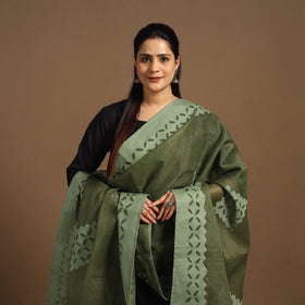 Buy Cutwork Cotton Green Barmer Applique Dupatta