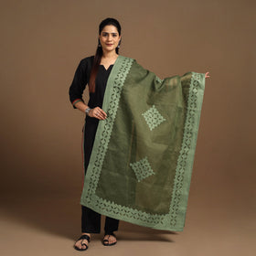 Buy Cutwork Cotton Green Barmer Applique Dupatta