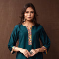 Buy Dark Cyan Silk Plain Long Kurta Online l iTokri.com