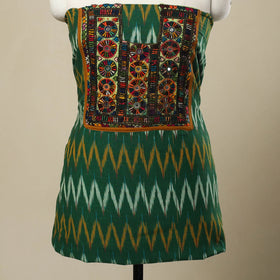 Buy Green Desert Thread Embroidery Ikat Kurta Material