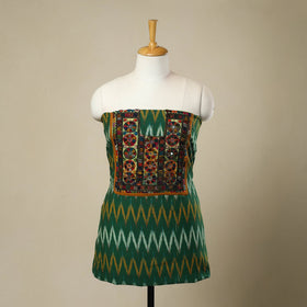 Buy Green Desert Thread Embroidery Ikat Kurta Material