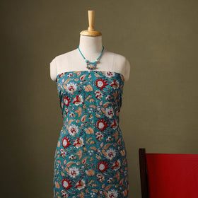 Green Designer! Block Print Cotton Dress Material with Jewellery Set