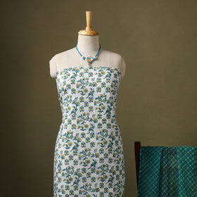 Green Designer! Block Print Cotton Dress Material with Jewellery Set