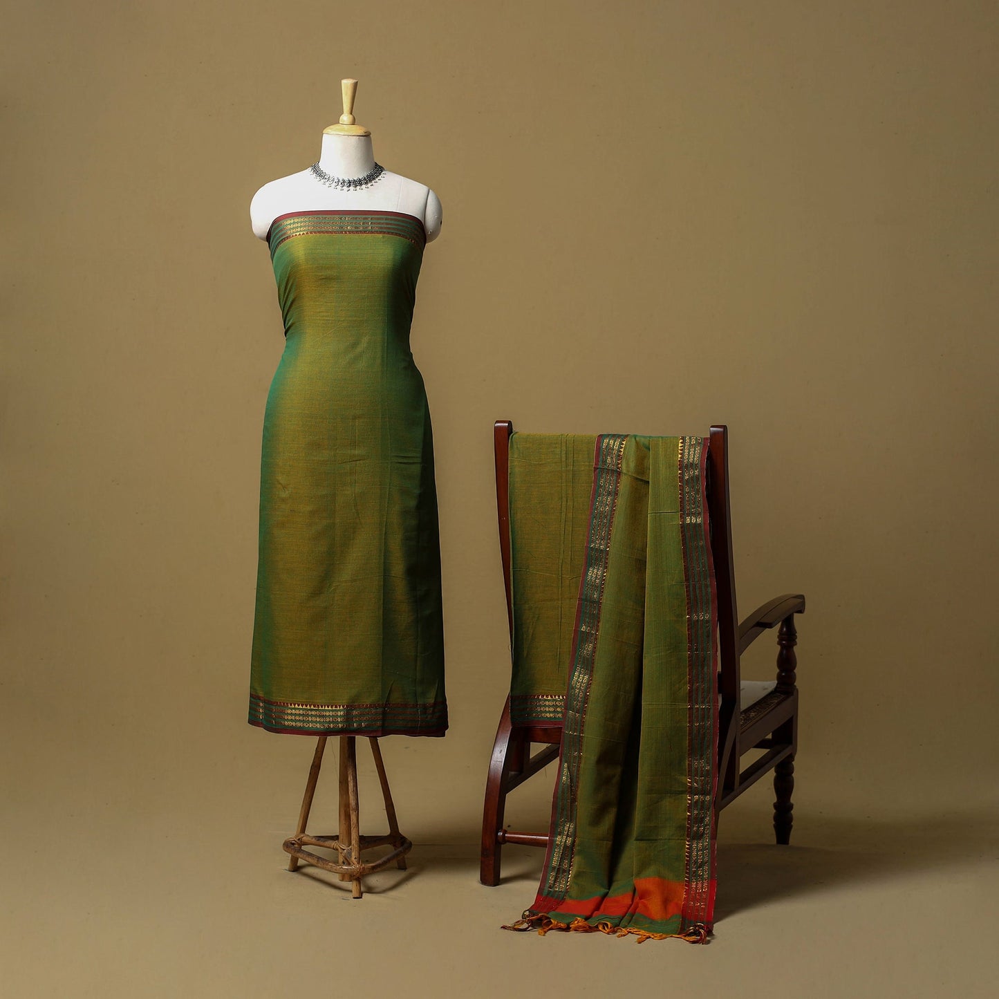 Dharwad cotton 3pc unstitched dress material with border 09