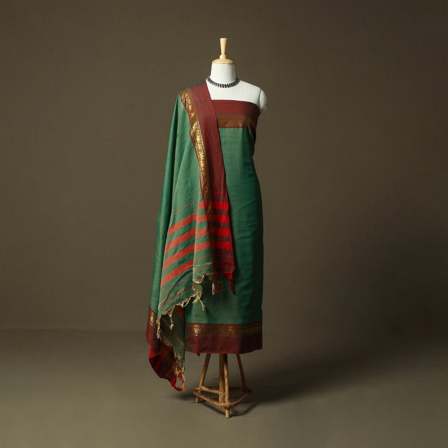 Dharwad cotton 3pc unstitched dress material with border