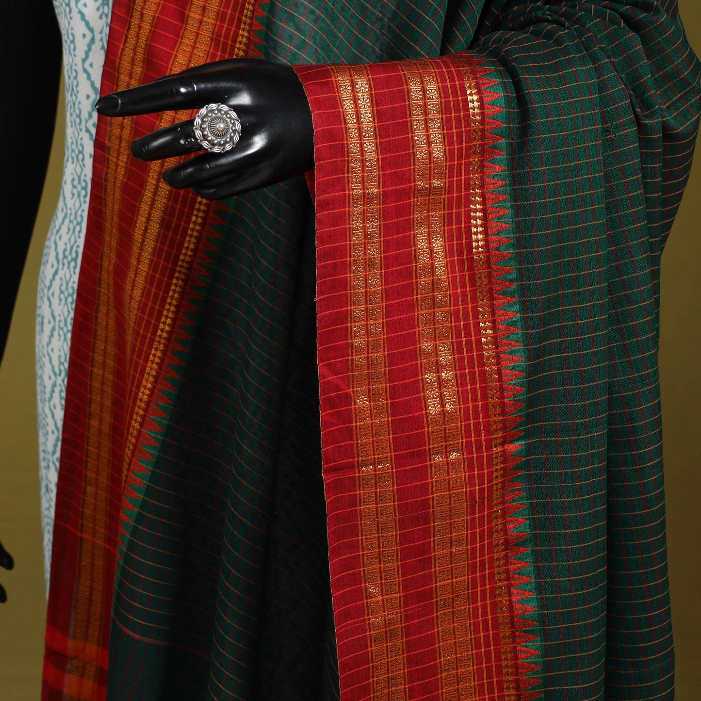 Green - dharwad cotton dupatta with zari border 04