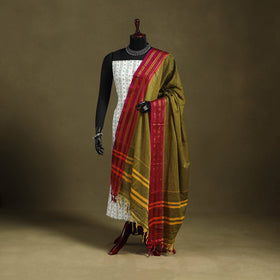 Green - dharwad cotton dupatta with zari border 07