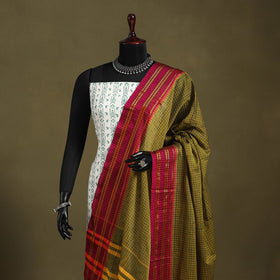 Green - dharwad cotton dupatta with zari border 07
