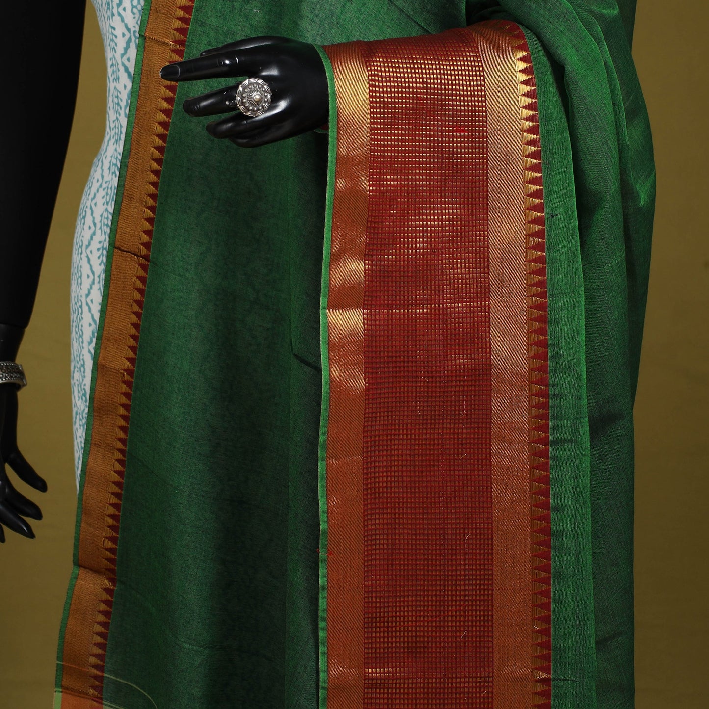 Green - dharwad cotton dupatta with zari border 24