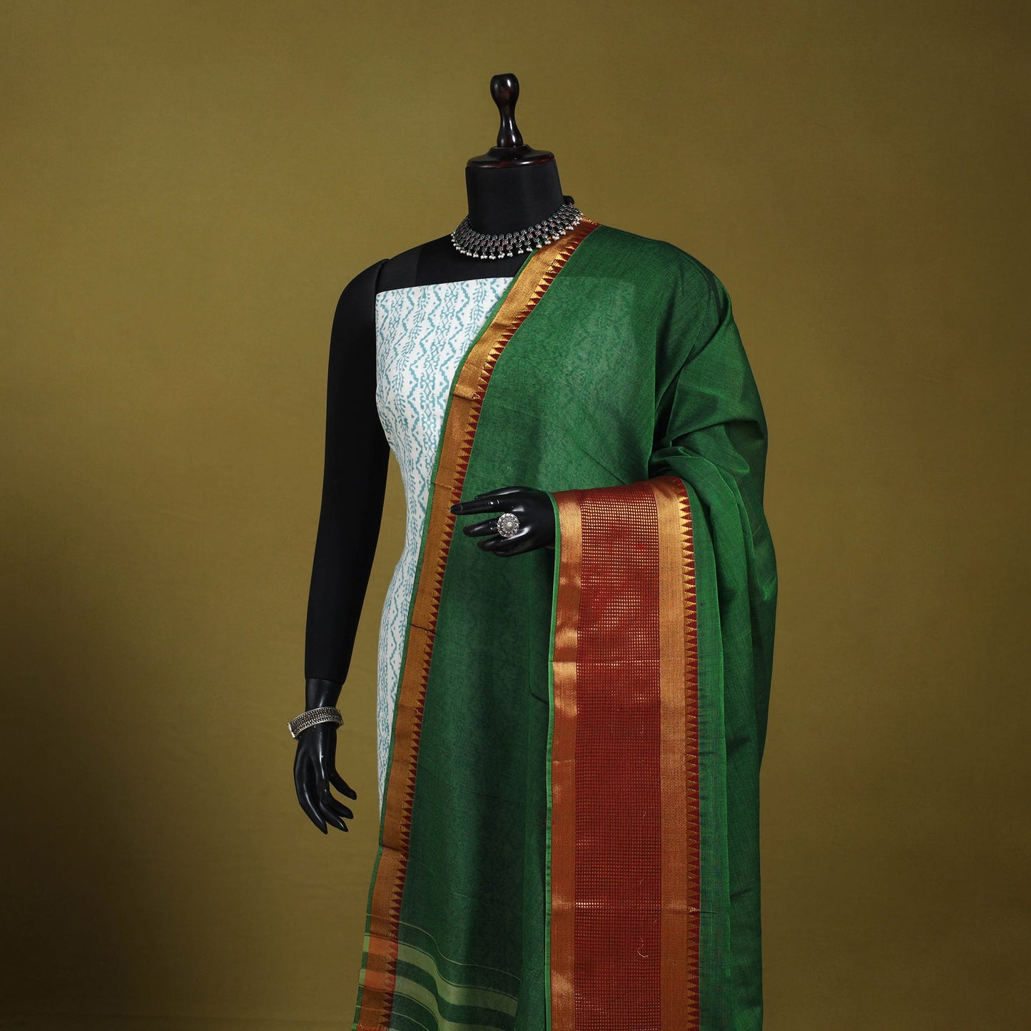 Green - dharwad cotton dupatta with zari border 24