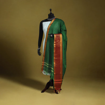 Green - dharwad cotton dupatta with zari border 24