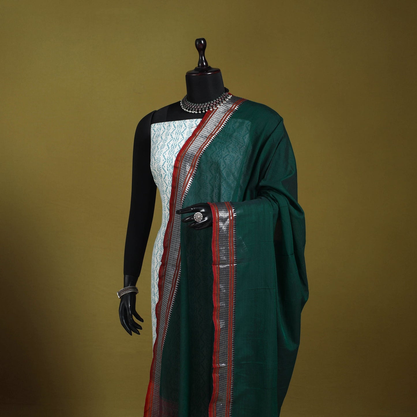 Green - dharwad cotton dupatta with zari border 57