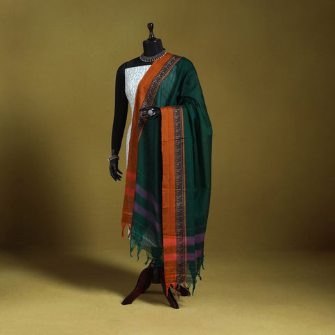 Green - dharwad cotton dupatta with zari border 58