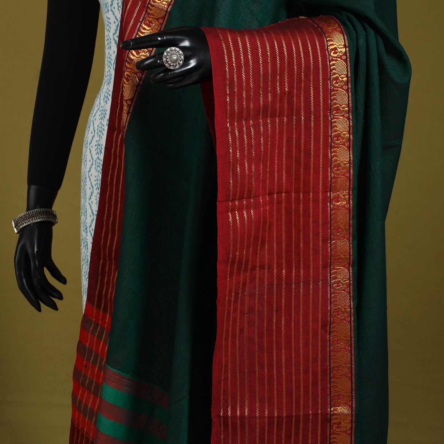 Green - dharwad cotton dupatta with zari border 60