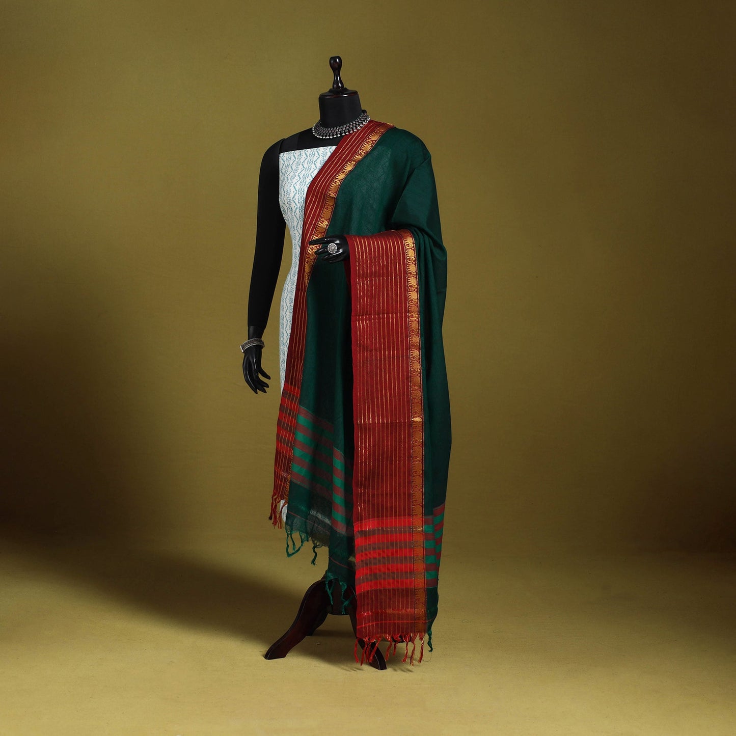 Green - dharwad cotton dupatta with zari border 60