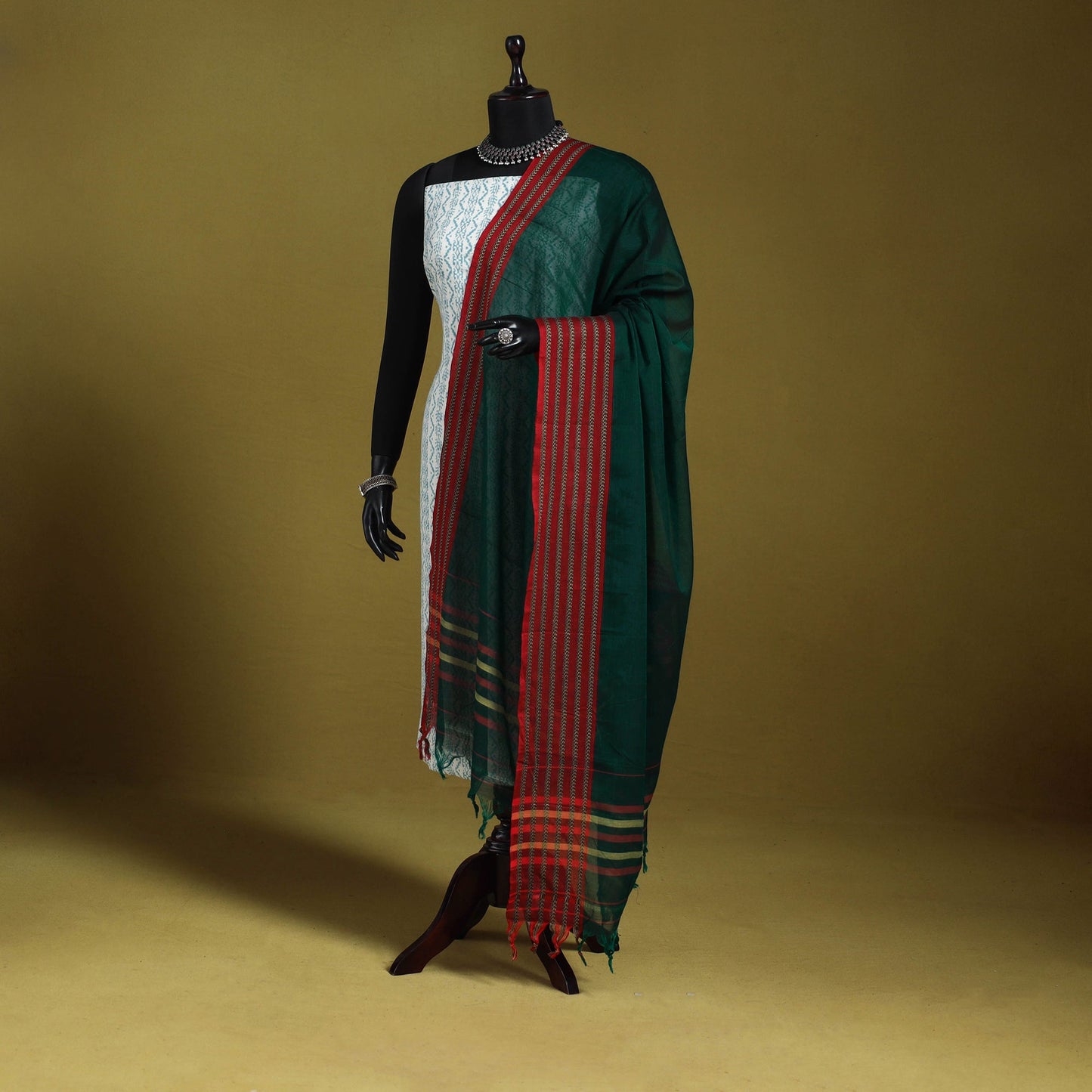 Green - dharwad cotton dupatta with zari border 61