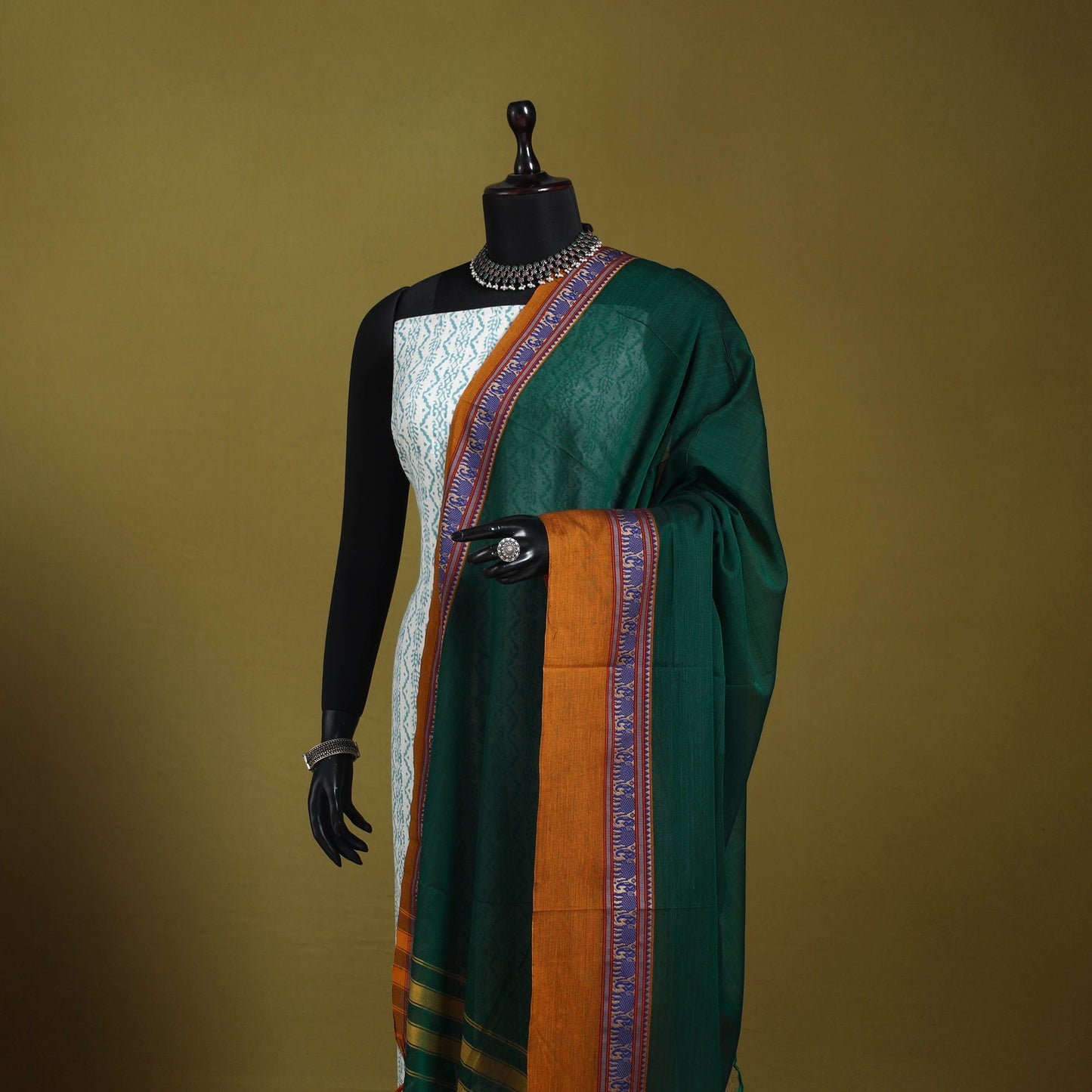 Green - dharwad cotton dupatta with zari border 62