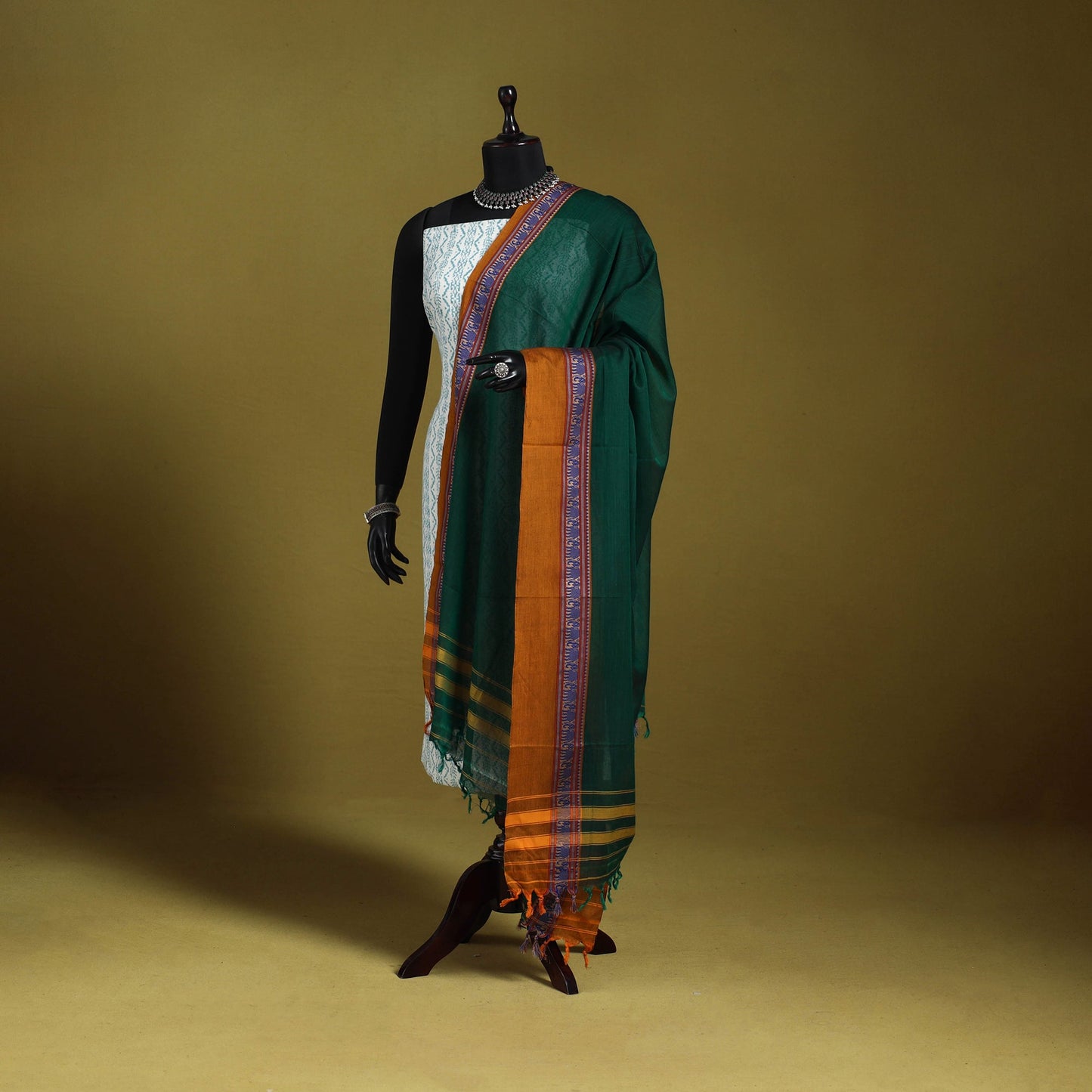 Green - dharwad cotton dupatta with zari border 62