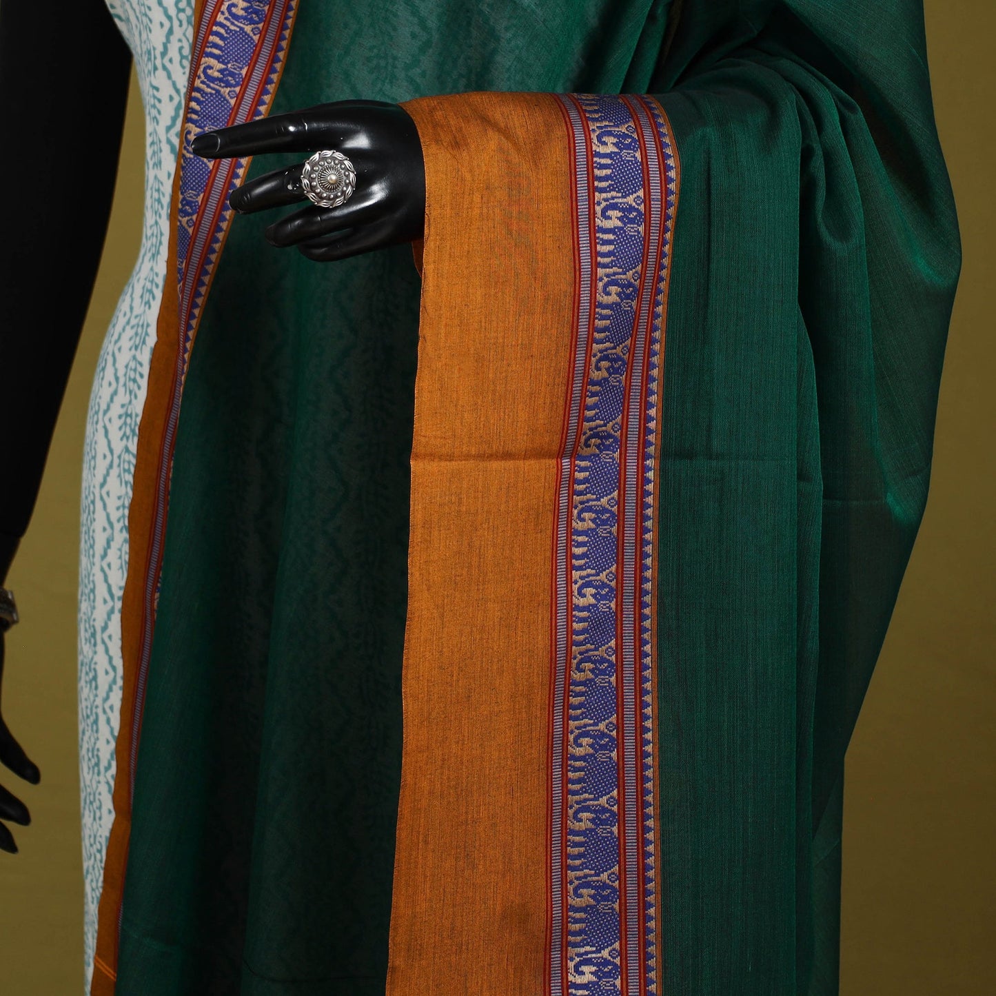 Green - dharwad cotton dupatta with zari border 62