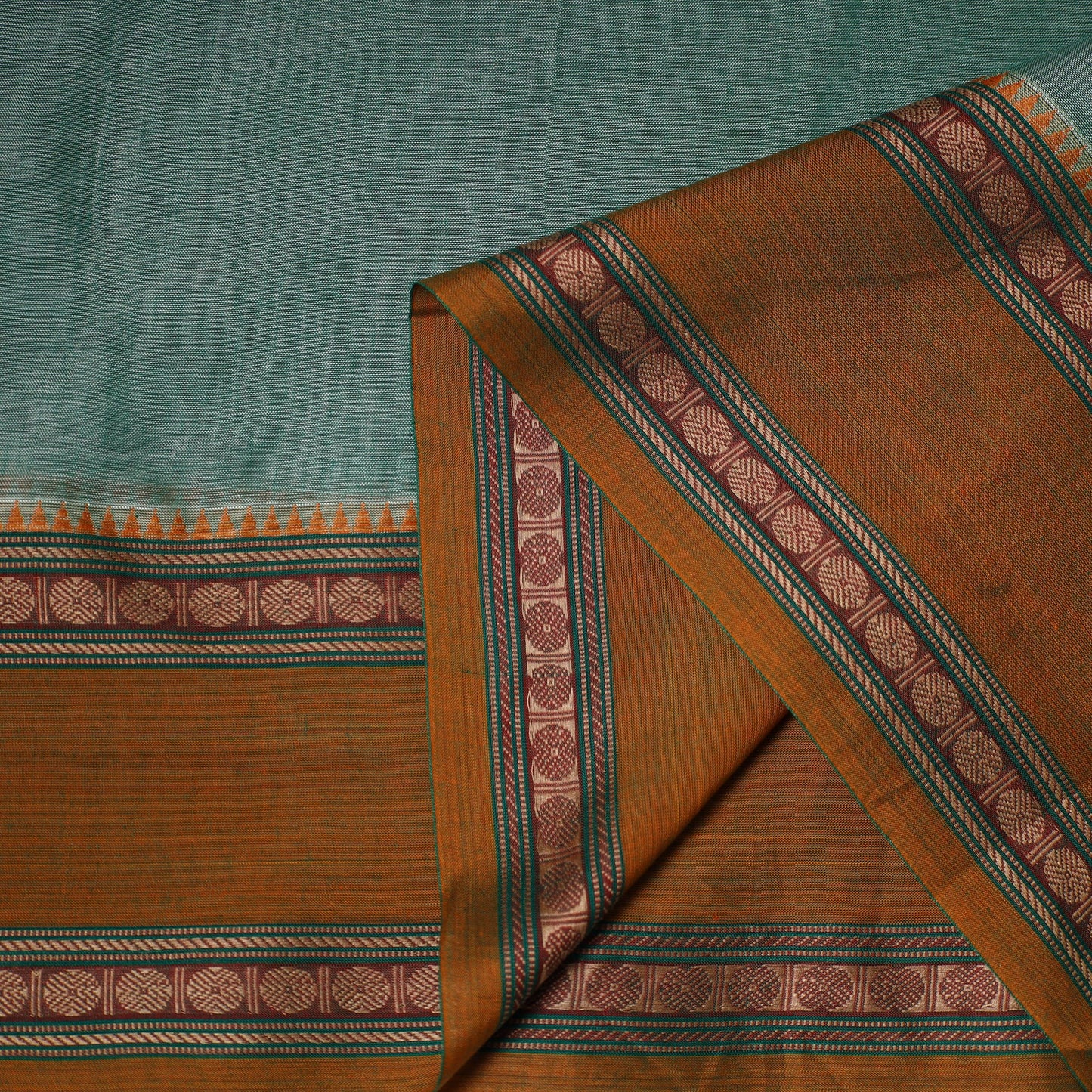 Green - dharwad cotton fabric with border 06 - handcrafted