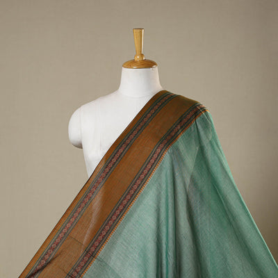 Green - dharwad cotton fabric with border 06 - handcrafted