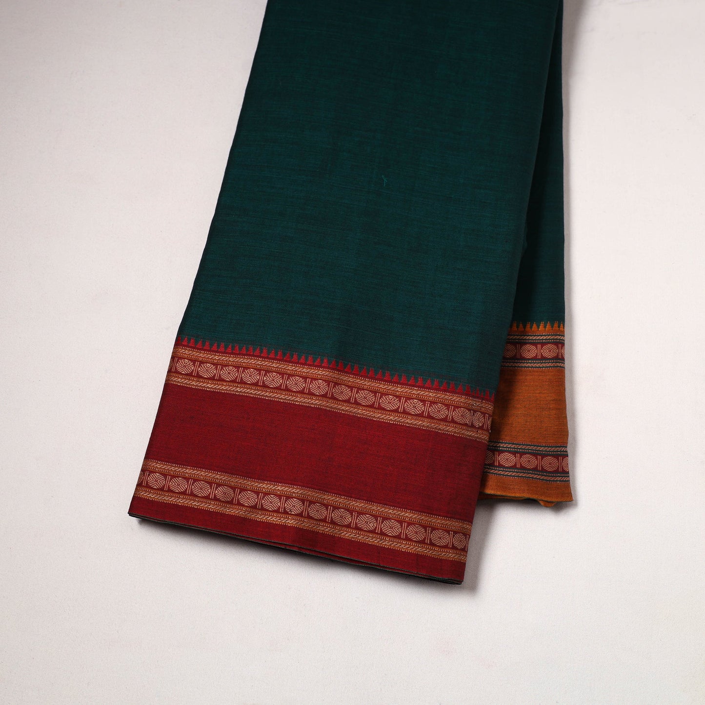 Green - dharwad cotton fabric with border 10 - handcrafted