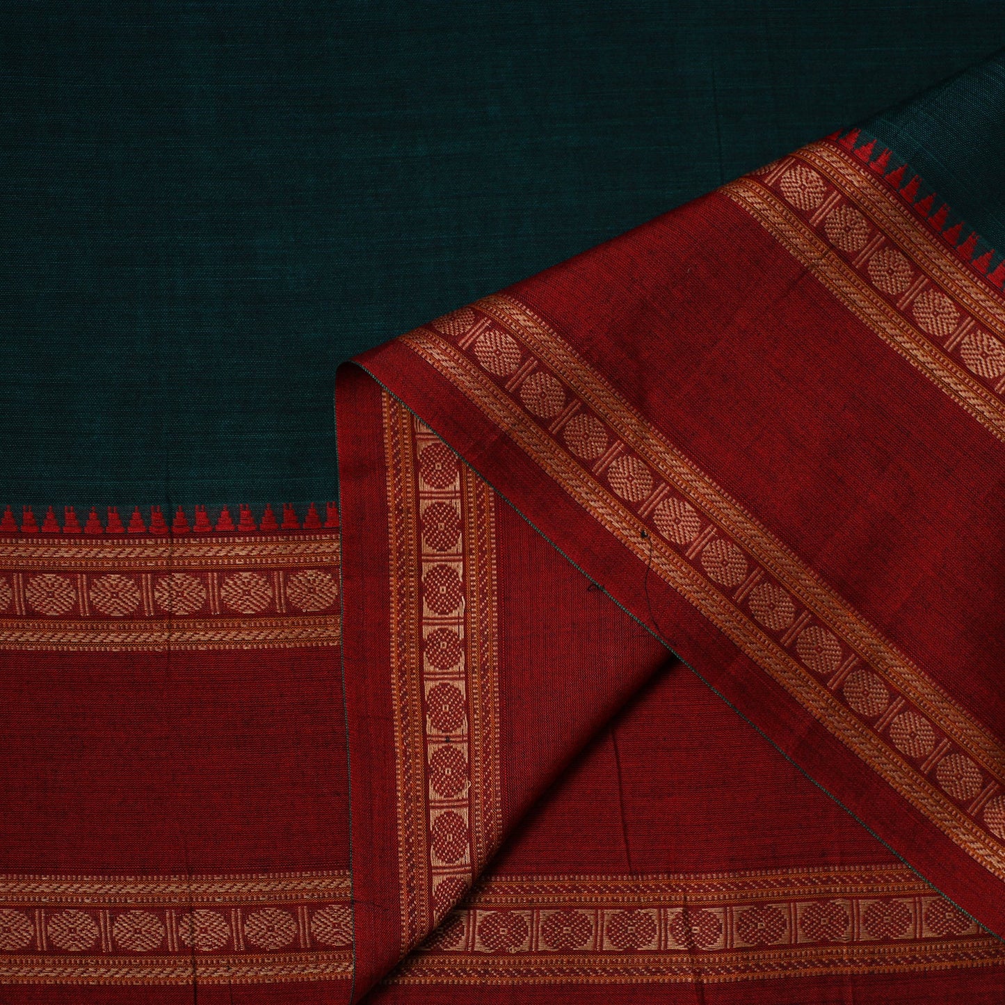 Green - dharwad cotton fabric with border 10 - handcrafted