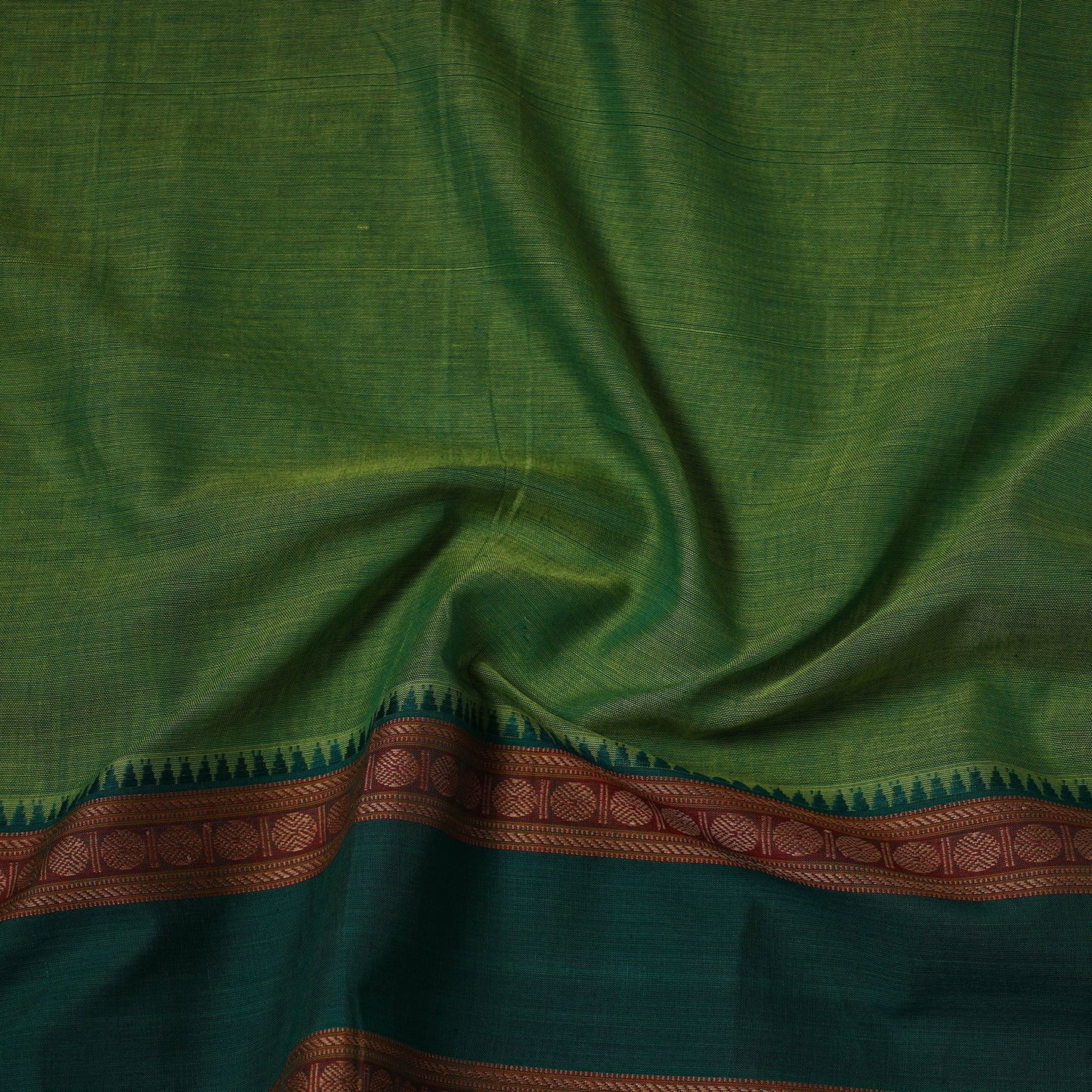 Green - dharwad cotton fabric with border 11 - handcrafted