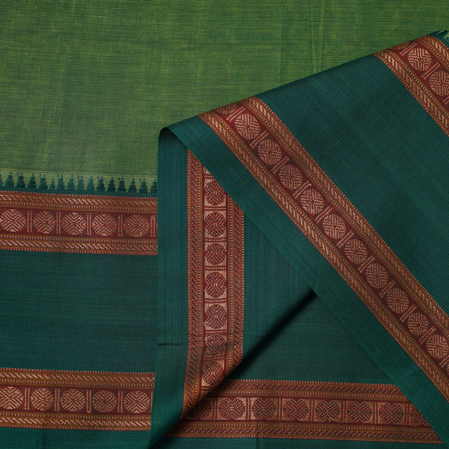 Green - dharwad cotton fabric with border 11 - handcrafted