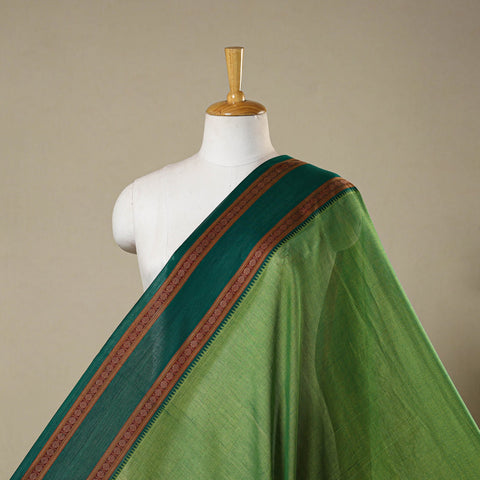 Green - dharwad cotton fabric with border 11 - handcrafted