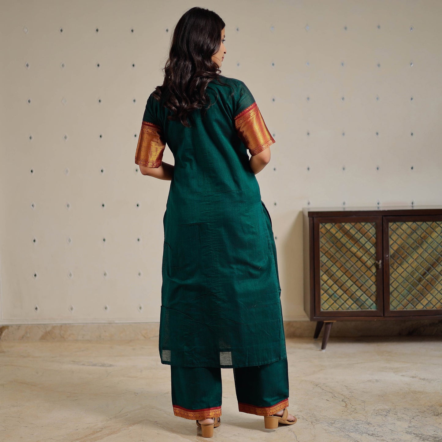 Green - Dharwad Cotton Kurta with Palazzo & Dupatta Set 24