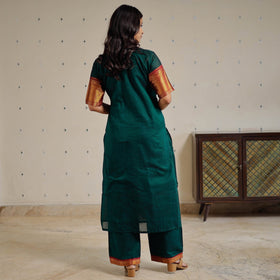 Green - Dharwad Cotton Kurta with Palazzo & Dupatta Set 24