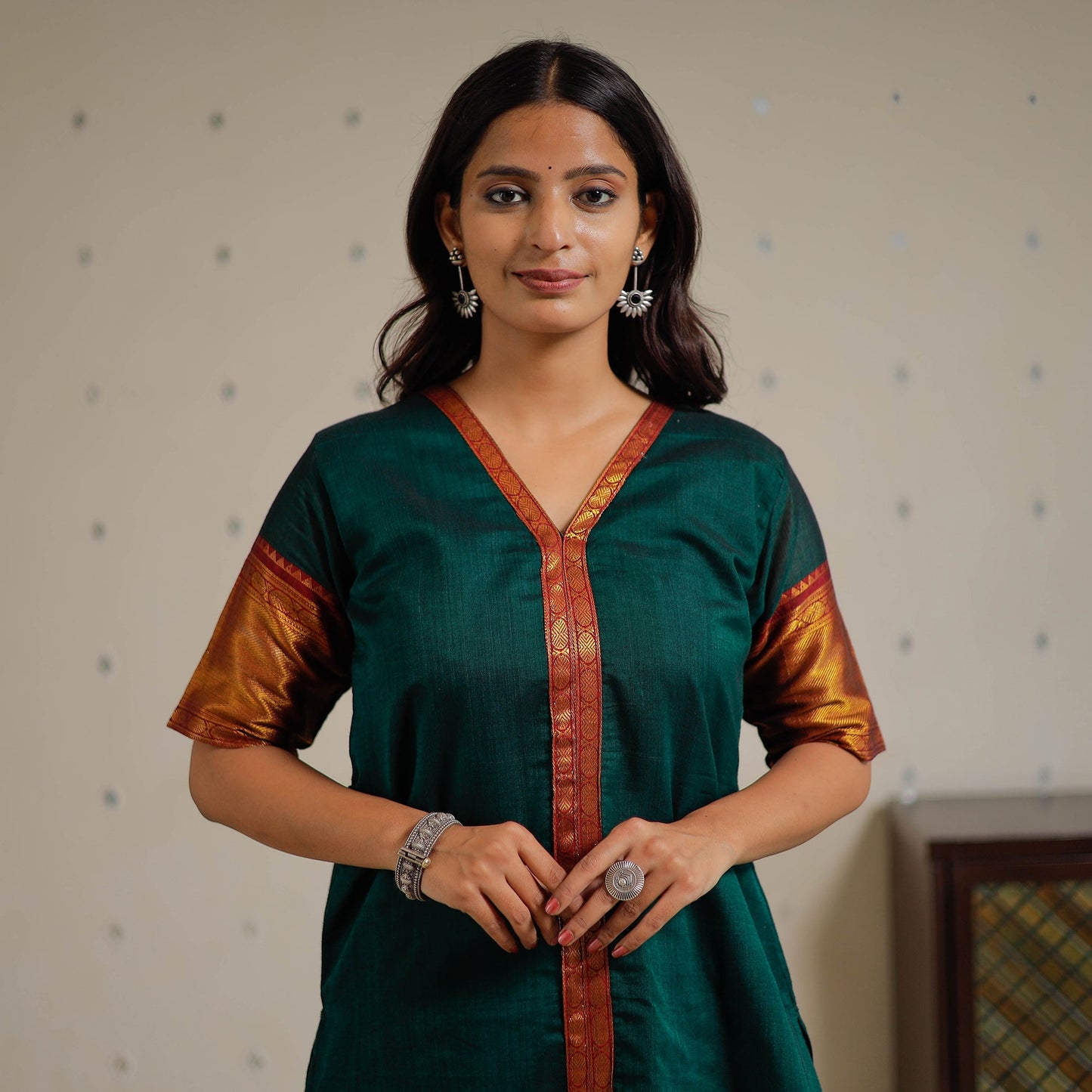 Green - Dharwad Cotton Kurta with Palazzo & Dupatta Set 24