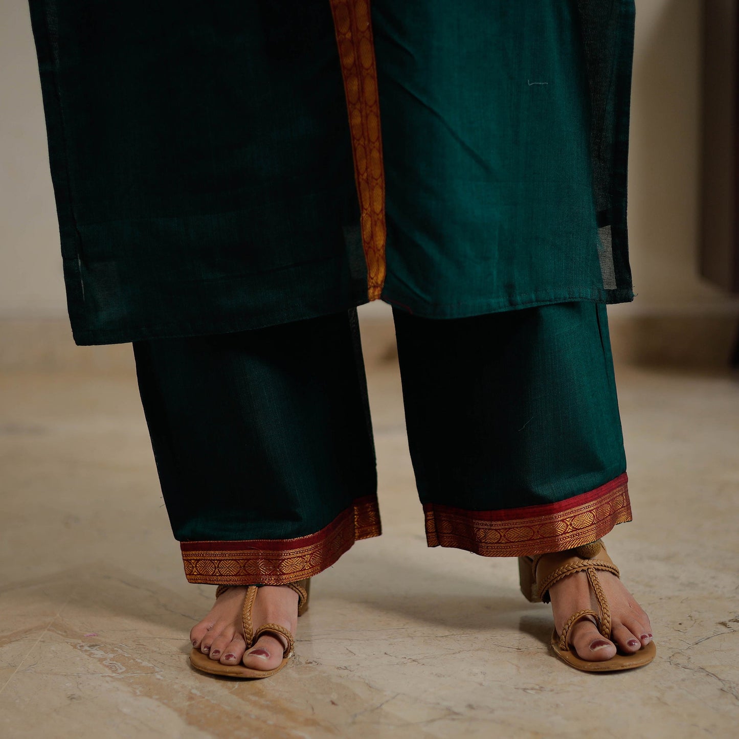 Green - Dharwad Cotton Kurta with Palazzo & Dupatta Set 24