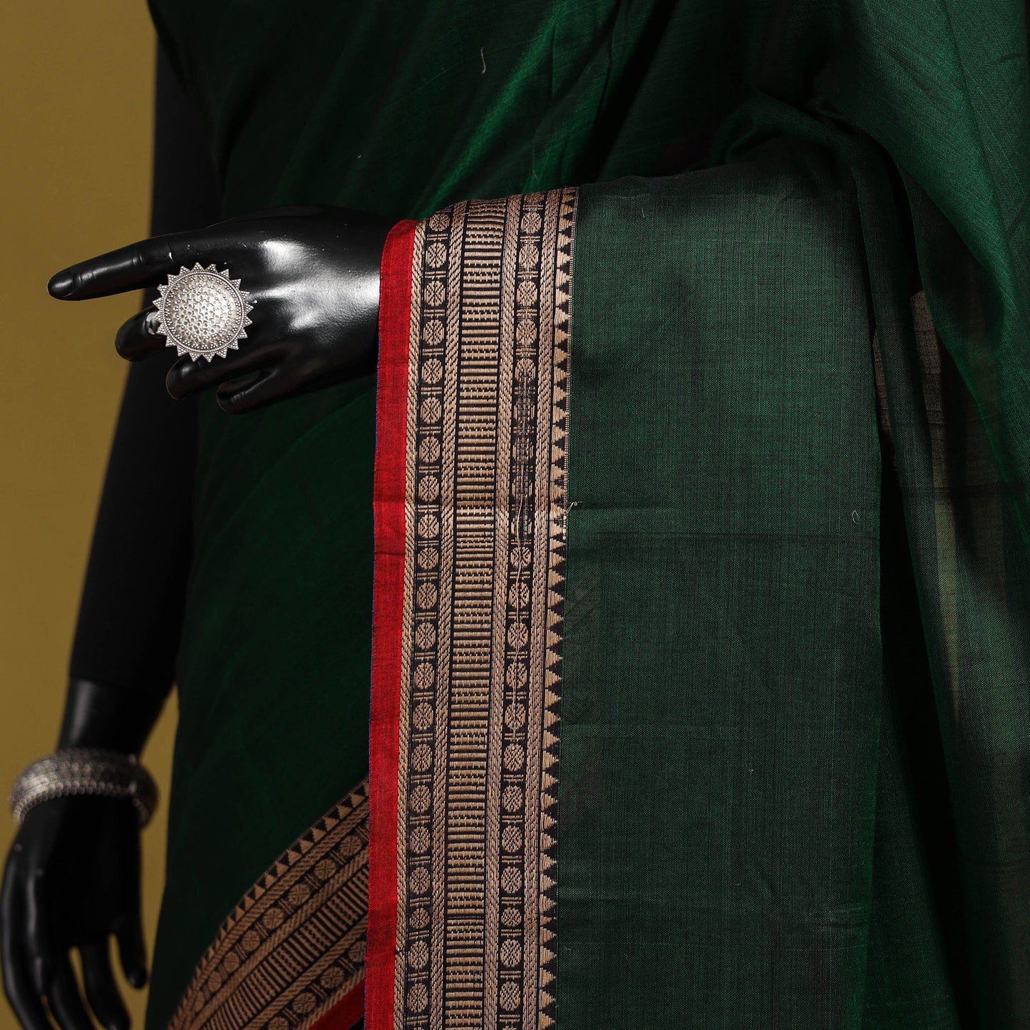 Green - dharwad cotton saree with border 07 - handcrafted