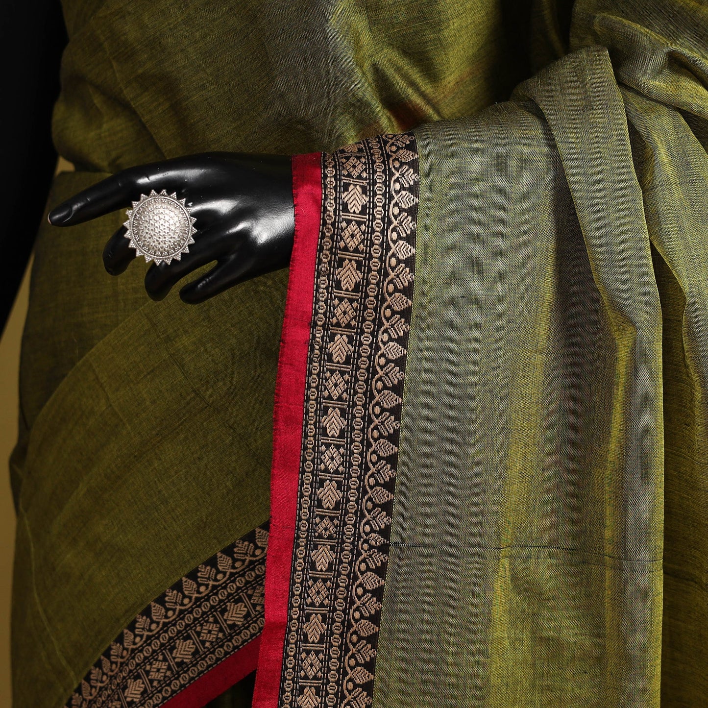 Green - dharwad cotton saree with border 23 - handcrafted