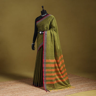 Green - dharwad cotton saree with border 23 - handcrafted