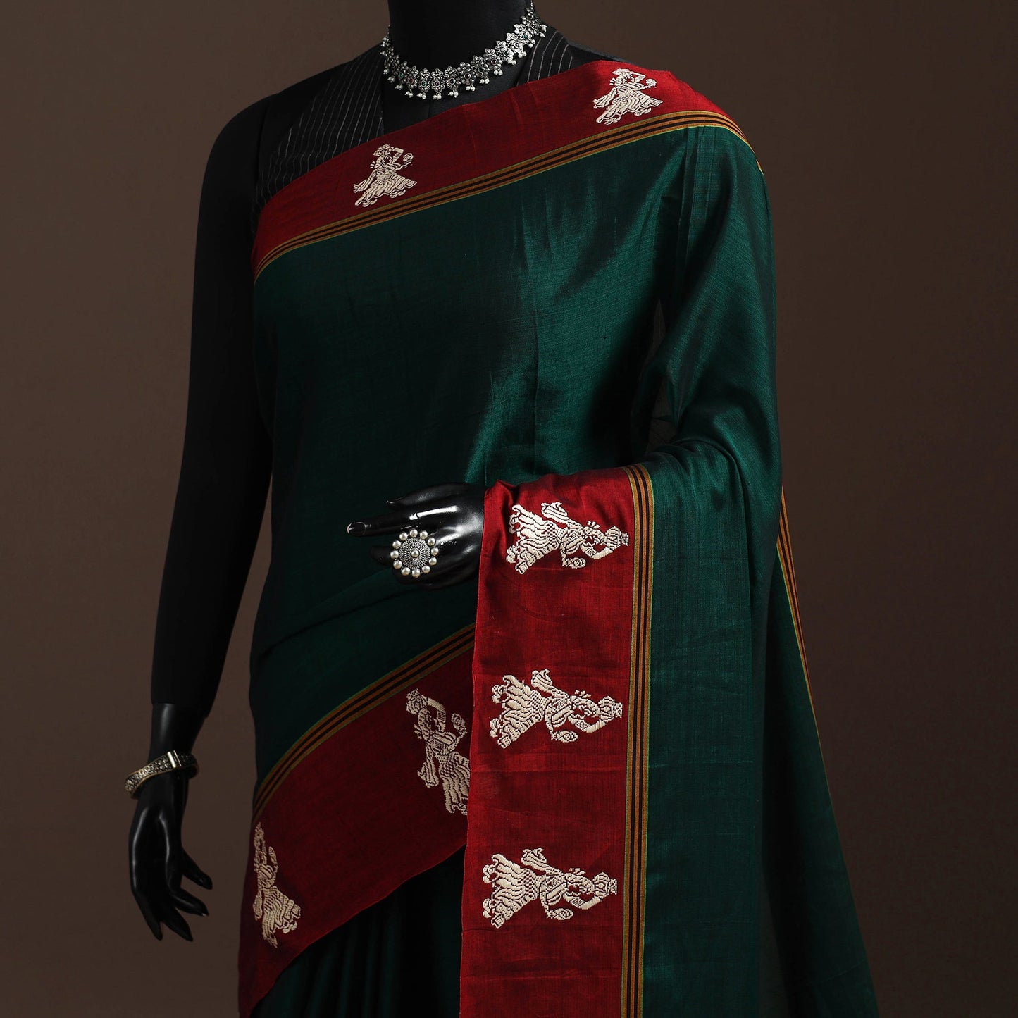 Dharwad cotton saree with border 38 - handcrafted