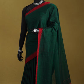 Green - dharwad cotton saree with border 39 - handcrafted