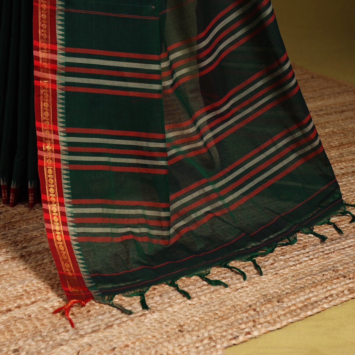 Green - dharwad cotton saree with border 47 - handcrafted