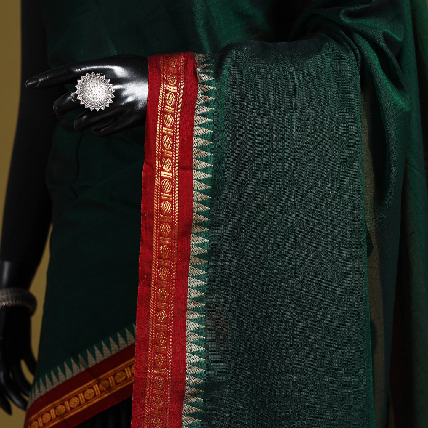 Green - dharwad cotton saree with border 47 - handcrafted