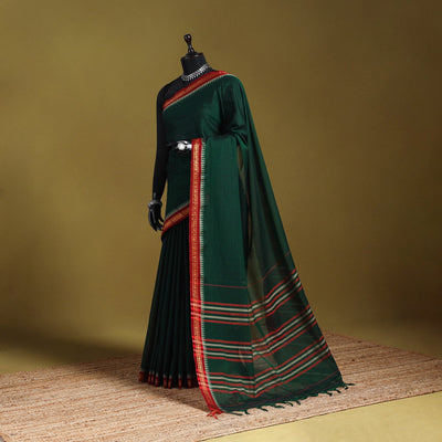 Green - dharwad cotton saree with border 47 - handcrafted