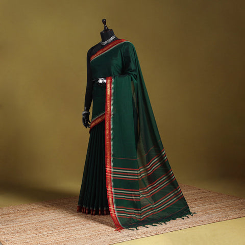 Green - dharwad cotton saree with border 47 - handcrafted