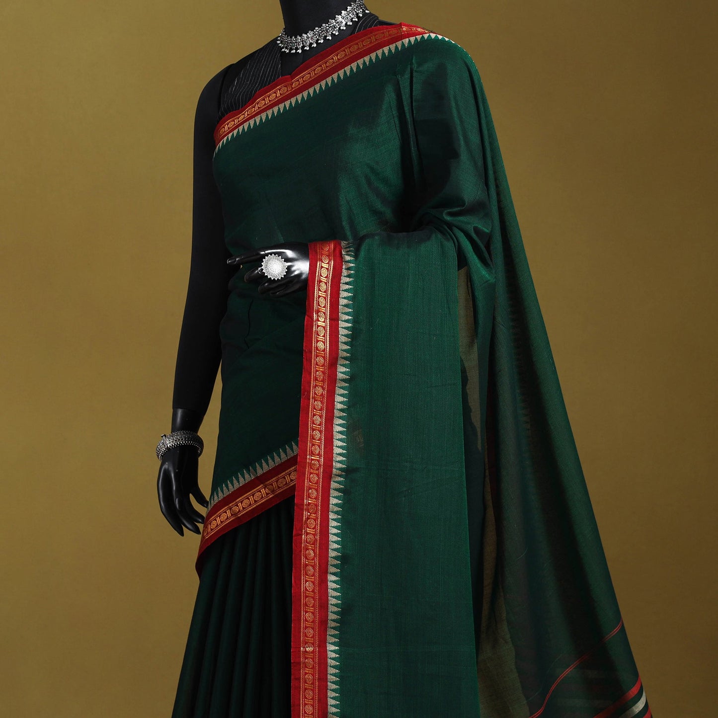 Green - dharwad cotton saree with border 47 - handcrafted