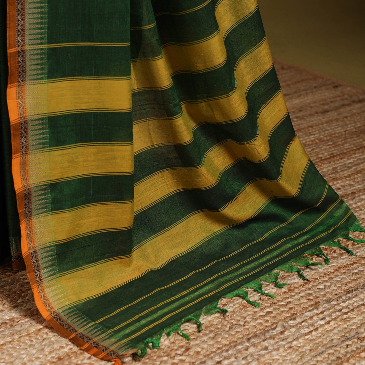 Green - dharwad cotton saree with border 56 - handcrafted