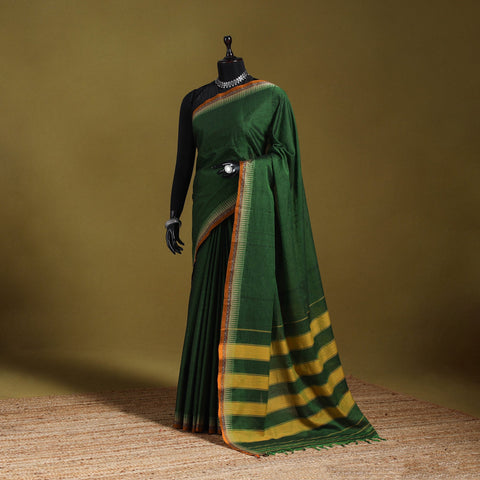 Green - dharwad cotton saree with border 56 - handcrafted
