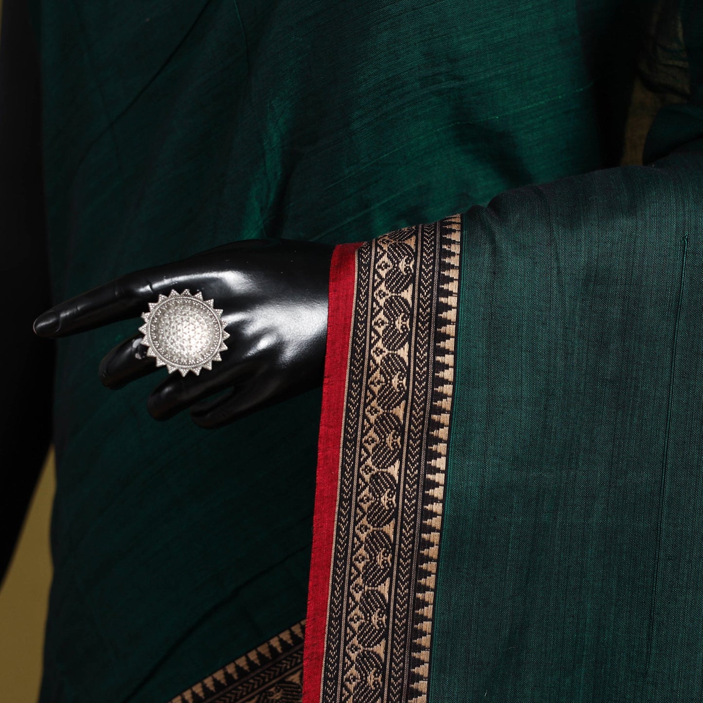 Green - dharwad cotton saree with border 58 - handcrafted